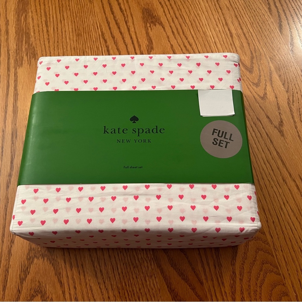 NIP Kate Spade White With Pink Hearts Full Sheet Set